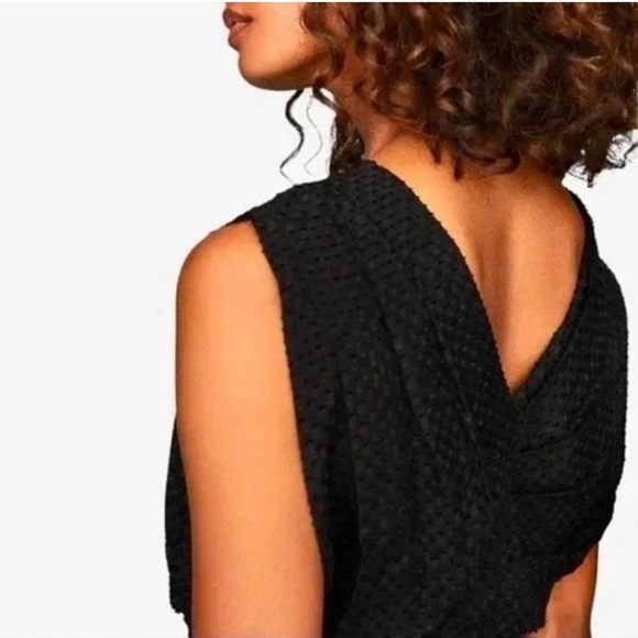 Reiss | Leonora Draped Silk Textured Mini Dress in Black Lace Detail Hidden Zip - Picture 4 of 9